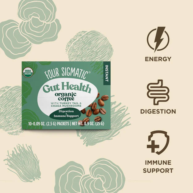 Four Sigmatic  GUT HEALTH Organic Instant Coffee Mix with Chaga &Cordyceps Mushrooms