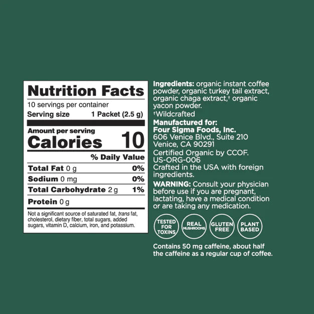 Four Sigmatic  GUT HEALTH Organic Instant Coffee Mix with Chaga &Cordyceps Mushrooms