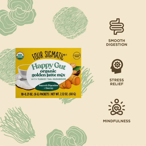 Four Sigmatic  HAPPY GUT Organic Golden Latte Mix with TurkeyTail Mushrooms