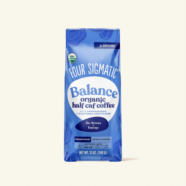 Four sigmatic BALANCE Organic Half Caf Ground Coffee with Ashwagandha & Eleuthero Adaptogens Half Caffeine