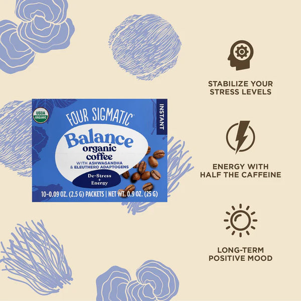 Four sigmatic BALANCE Organic Instant Coffee Mix with Ashwagandha & Eleuthero Adaptogen