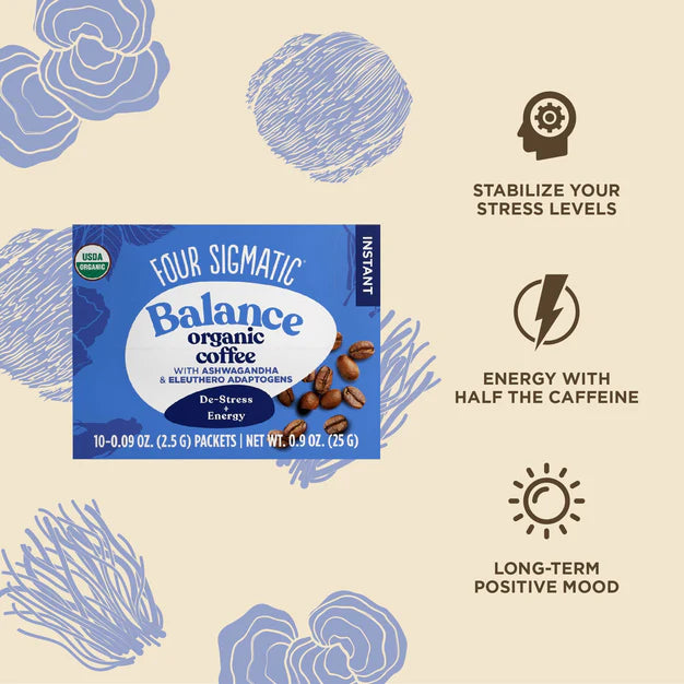 Four sigmatic BALANCE Organic Instant Coffee Mix with Ashwagandha & Eleuthero Adaptogen