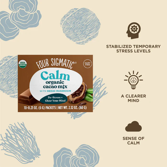 Four sigmatic CALM Organic Cacao Mix with Reishi Mushrooms