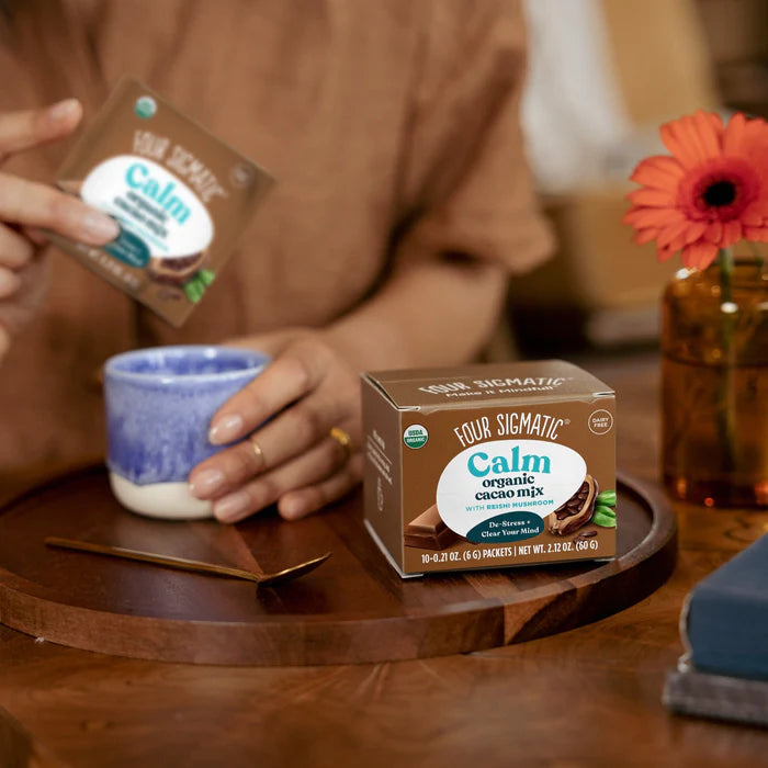Four sigmatic CALM Organic Cacao Mix with Reishi Mushrooms