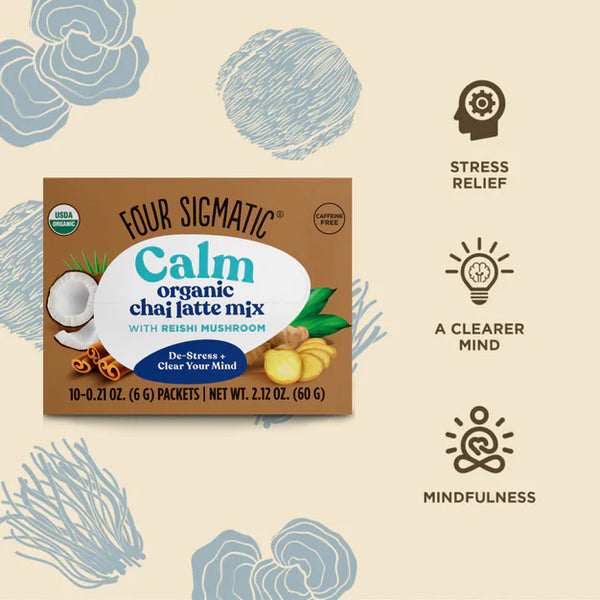 Four sigmatic CALM Organic Chai Latte Mix with Reishi Mushrooms