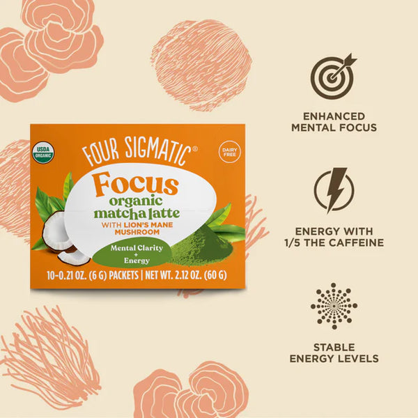 Four sigmatic FOCUS Organic Matcha Latte Mix with Lion's Mane Mushrooms