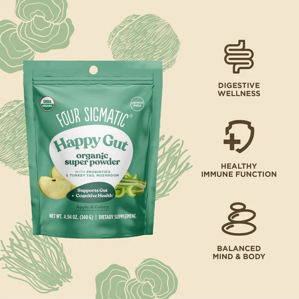 Four sigmatic HAPPY GUT Organic Super Powder with Probiotics & Prebiotics Green Celery