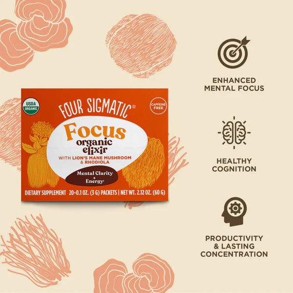 Four sigmatic THINK/ FOCUS Organic Elixir Mix with Lion's Mane Mushrooms