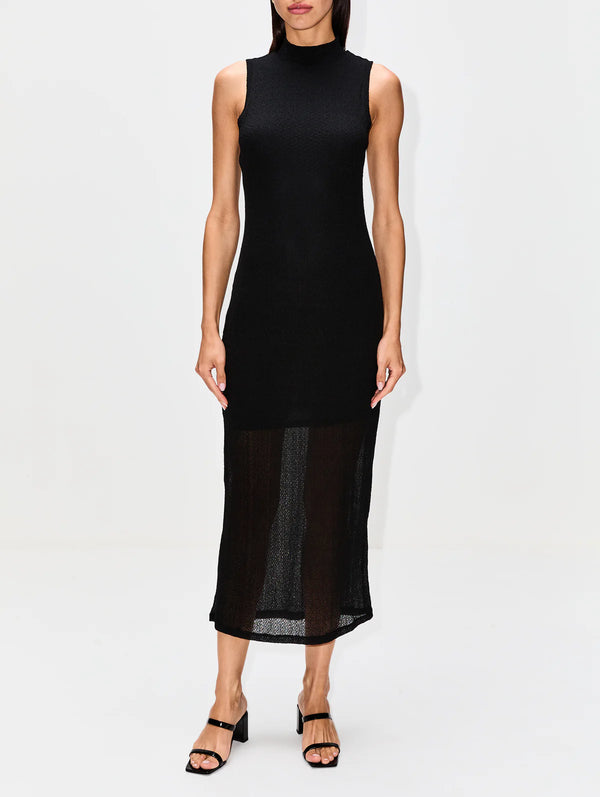 Frame S/L Mesh Mockneck Dress Black