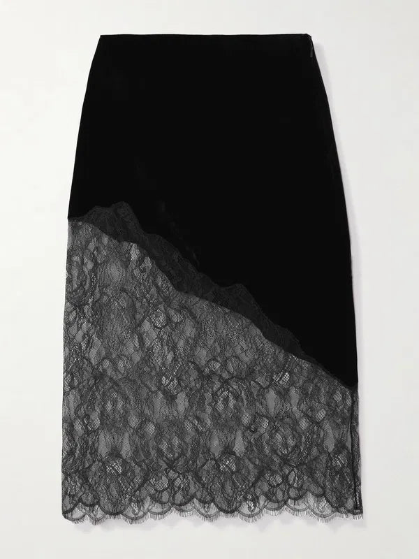 Frame Velvet Lace Skirt Black