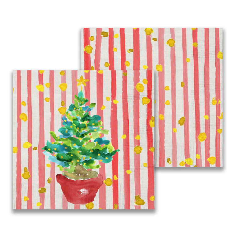 French Graffiti Red Potted Christmas Tree Paper Cocktail Napkin