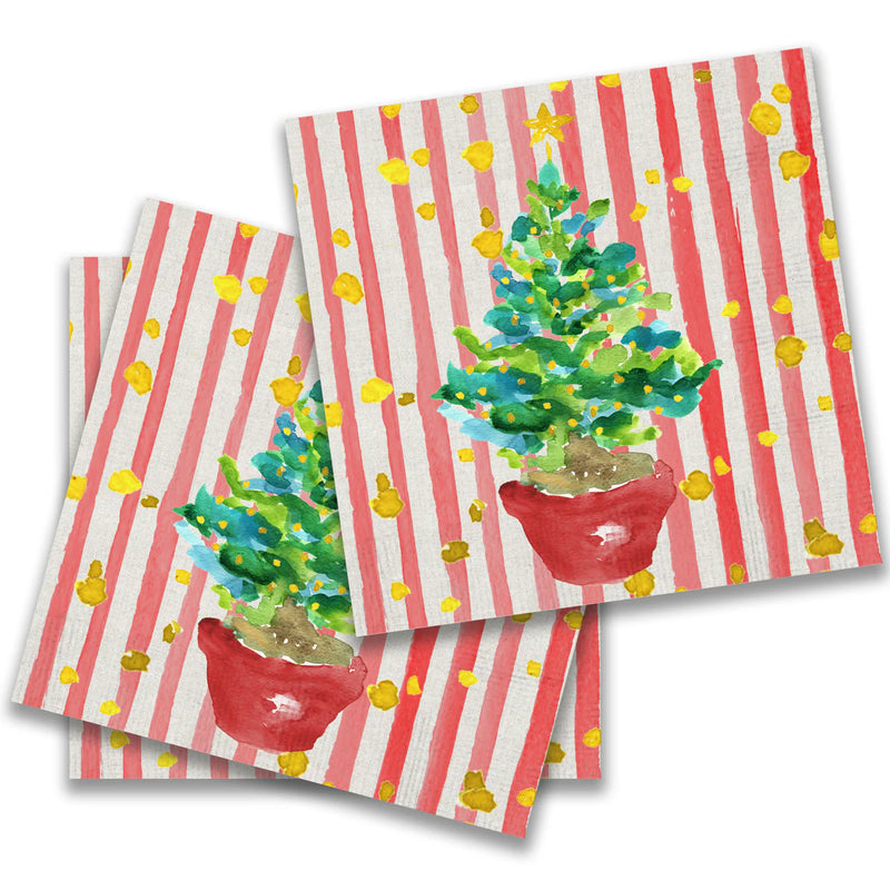 French Graffiti Red Potted Christmas Tree Paper Cocktail Napkin