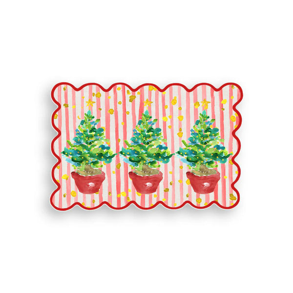 French Graffiti Red Potted Christmas Trees Vinyl Floor Mat