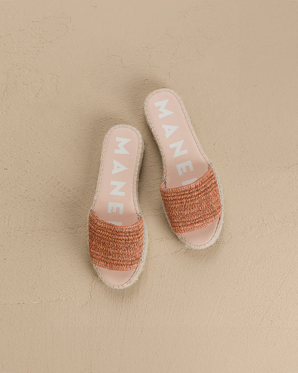 Manebi double sole slides orange rust raffia stripes; yucatan