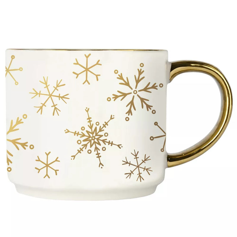 Sweet Water Decor Gold Snowflakes 14oz. Gold Handle Coffee Mug