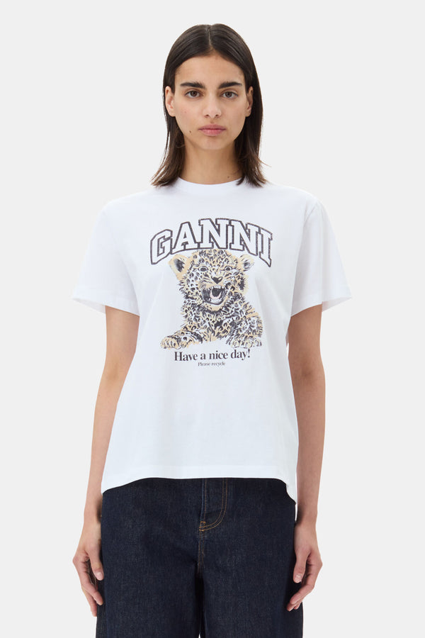 Ganni Basic Jersey Leopard Relaxed T-shirt Leopard