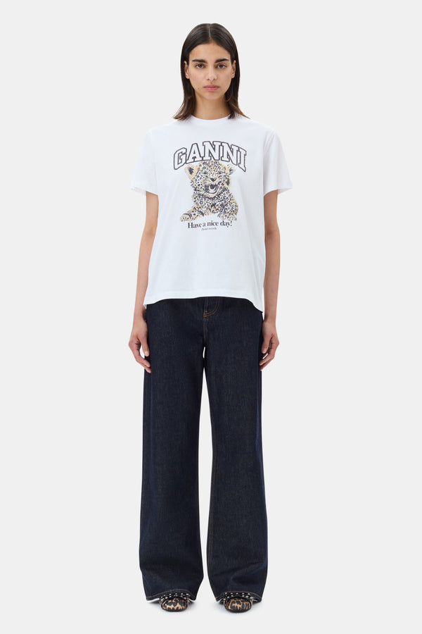 Ganni Basic Jersey Leopard Relaxed T-shirt Leopard