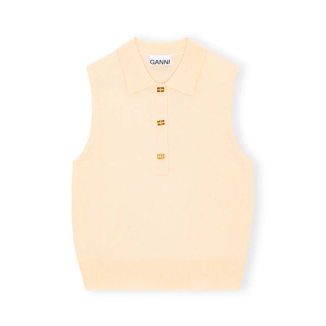 Ganni Cashmere Mix Sleeveless Polo - Solid Alabaster Gleam