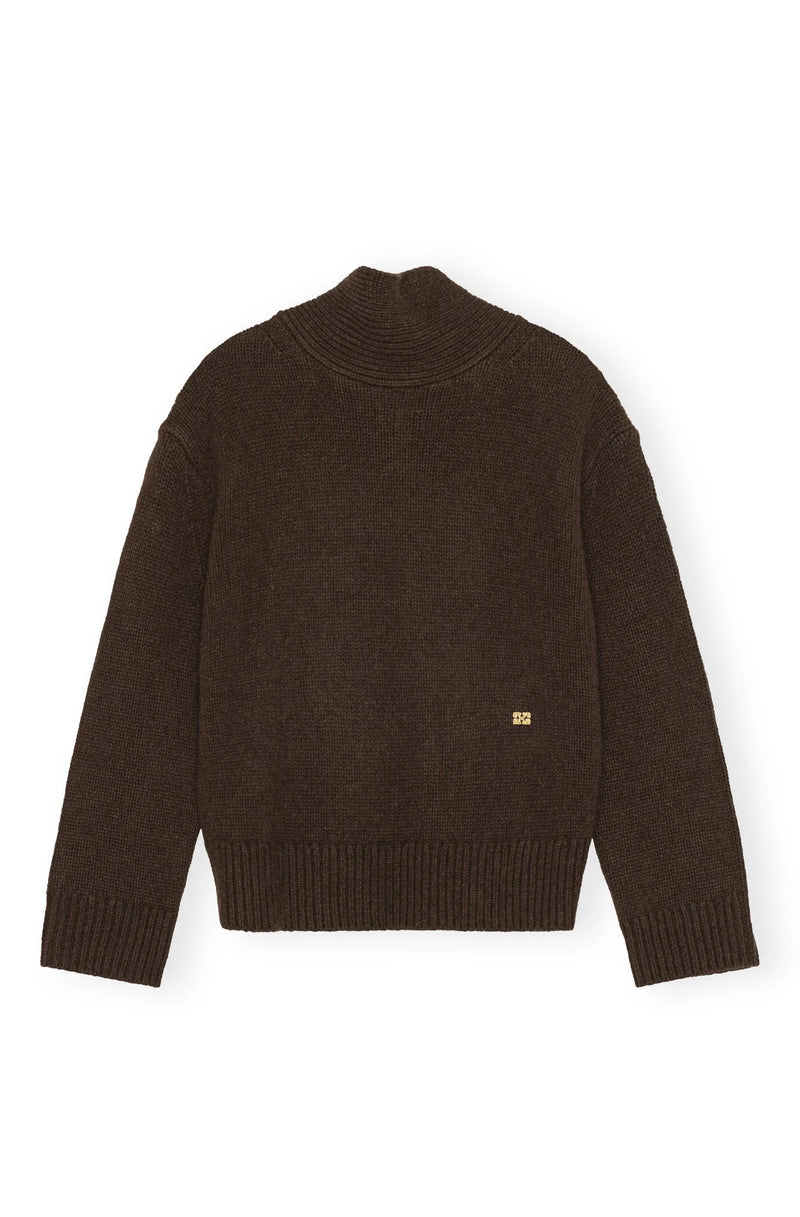 Ganni Chunky Yak Mix Open Back Pullover Shaved Chocolate
