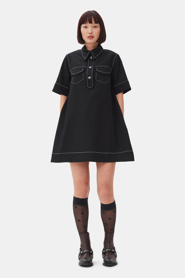 Ganni Crepe Sable Mini Dress Black