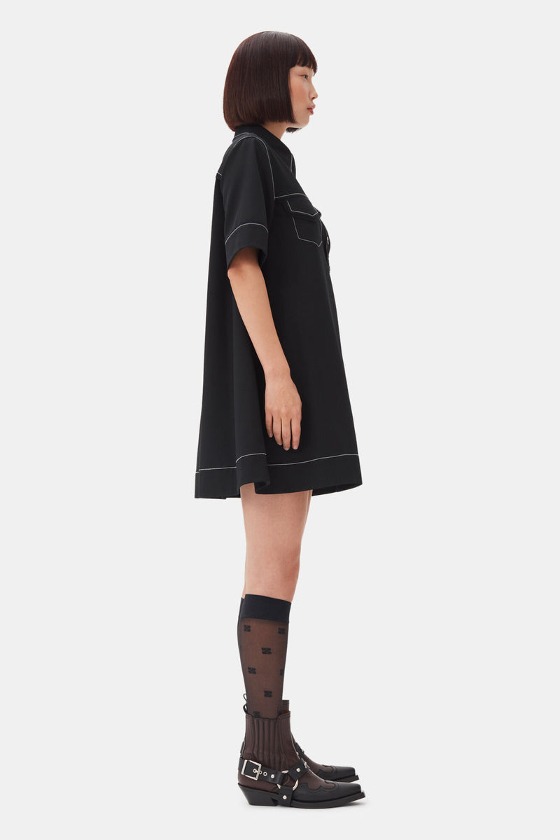 Ganni Crepe Sable Mini Dress Black