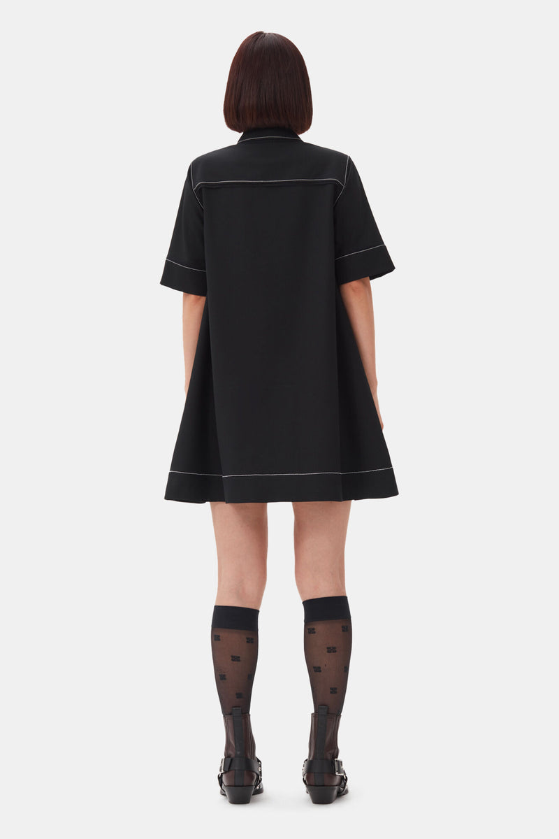 Ganni Crepe Sable Mini Dress Black