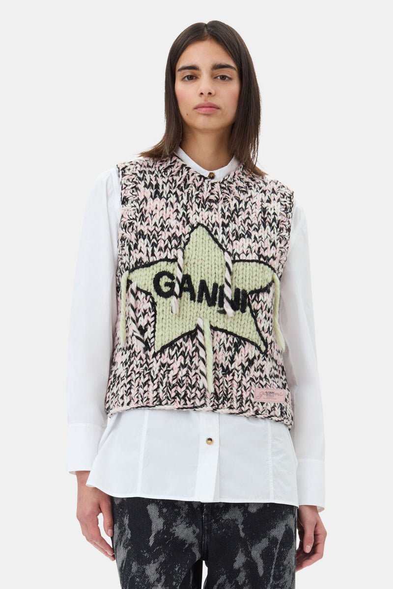 Ganni Graphic Wool Handknit Vest Chalk Pink