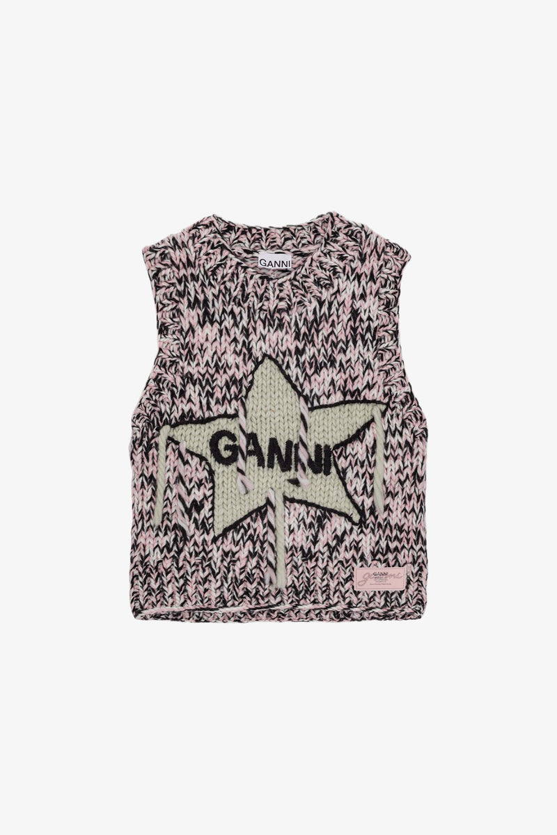 Ganni Graphic Wool Handknit Vest Chalk Pink