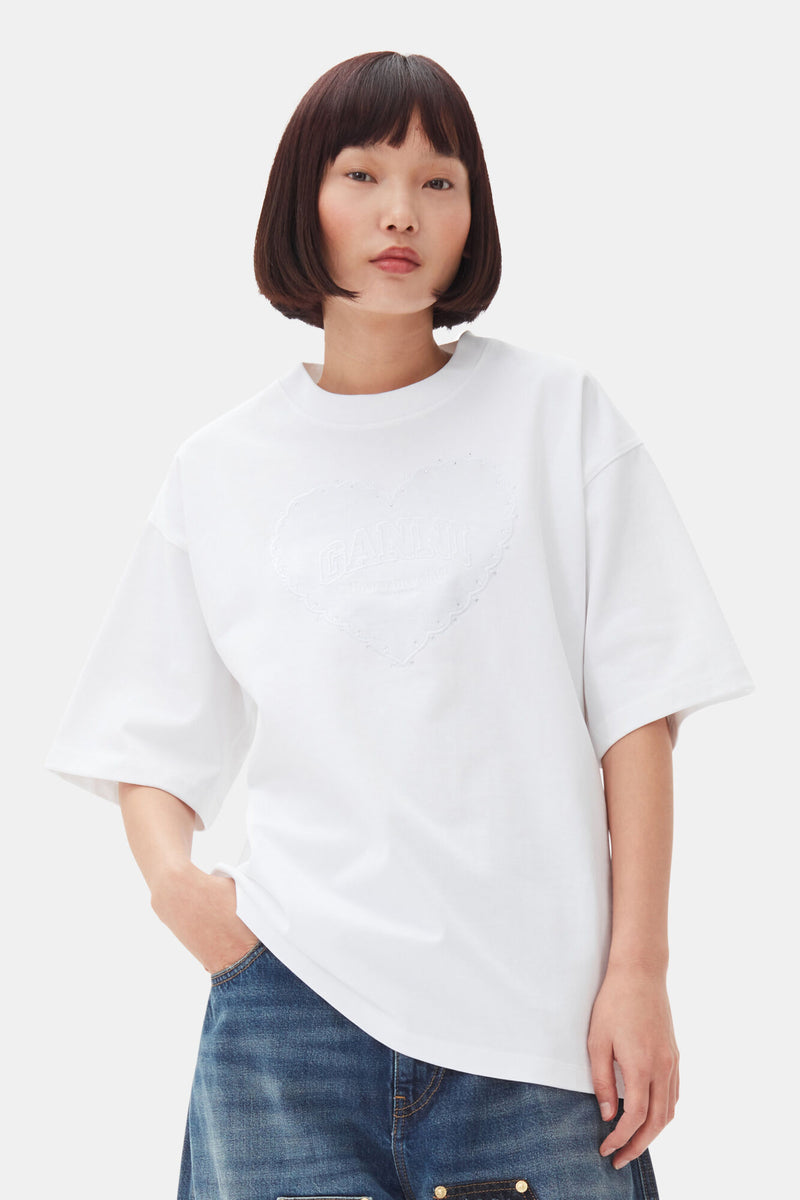 Ganni Heavy Cotton Drop Shoulder Heart T-shirt