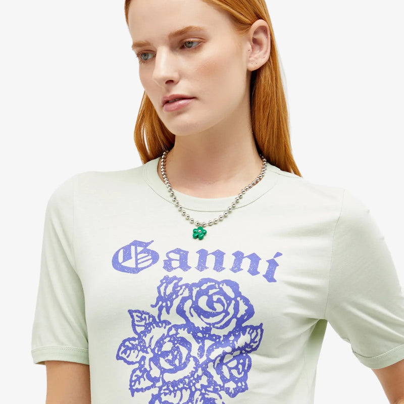 Ganni Light Cotton Jersey Flower Fitted T-Shirt
