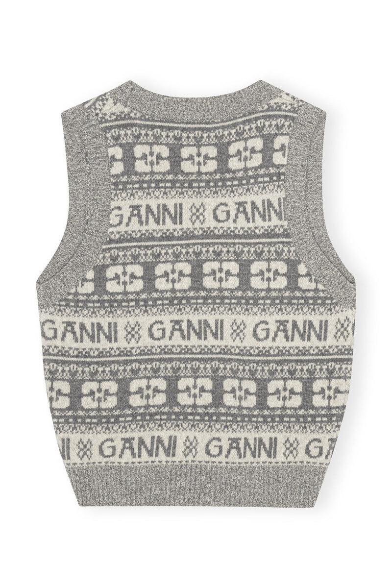 Ganni Logo Wool Mix Vest Frost Gray