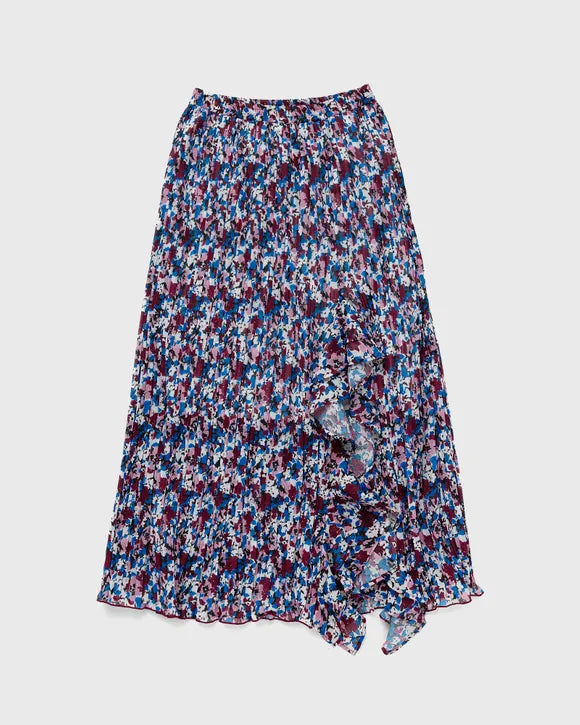 Ganni Pleated Georgette Midi Flounce Skirt Multicolour