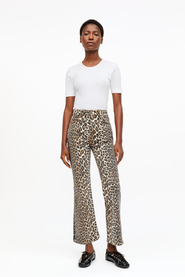 Ganni Print Denim Betzy Cropped Leopard