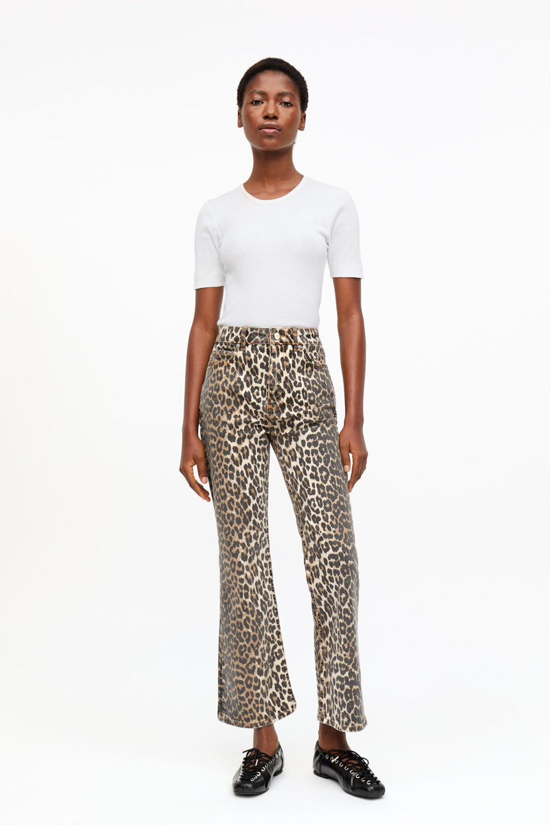Ganni Print Denim Betzy Cropped Leopard