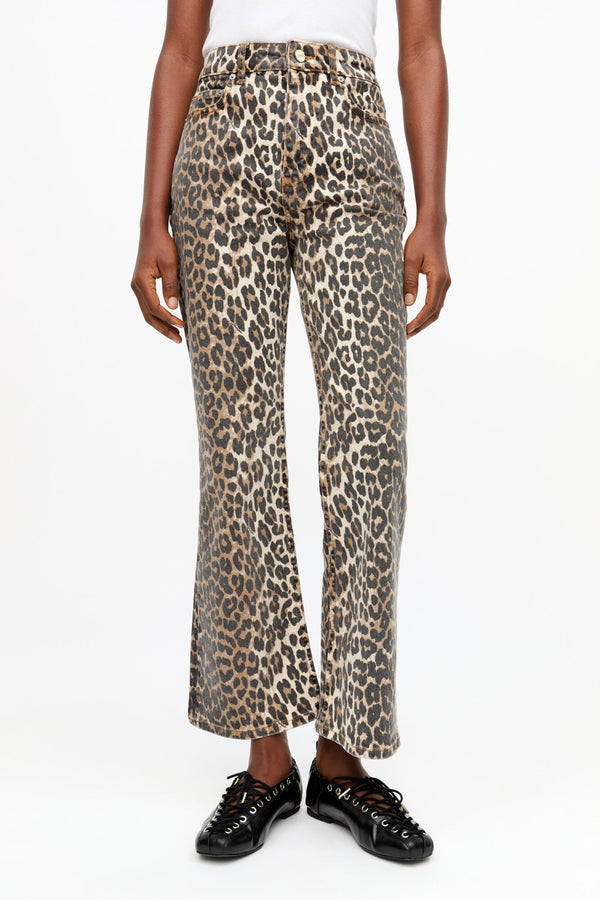 Ganni Print Denim Betzy Cropped Leopard