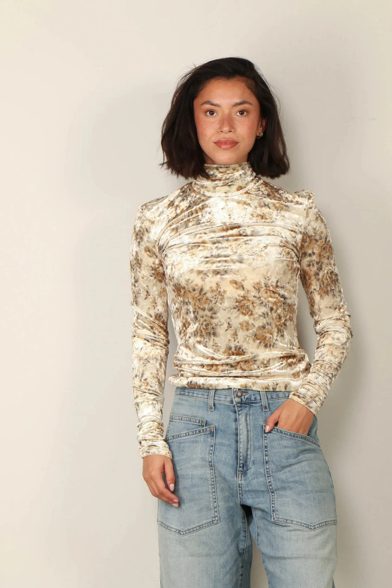 Ganni Printed Velour Jersey Turtleneck Cloud Cream