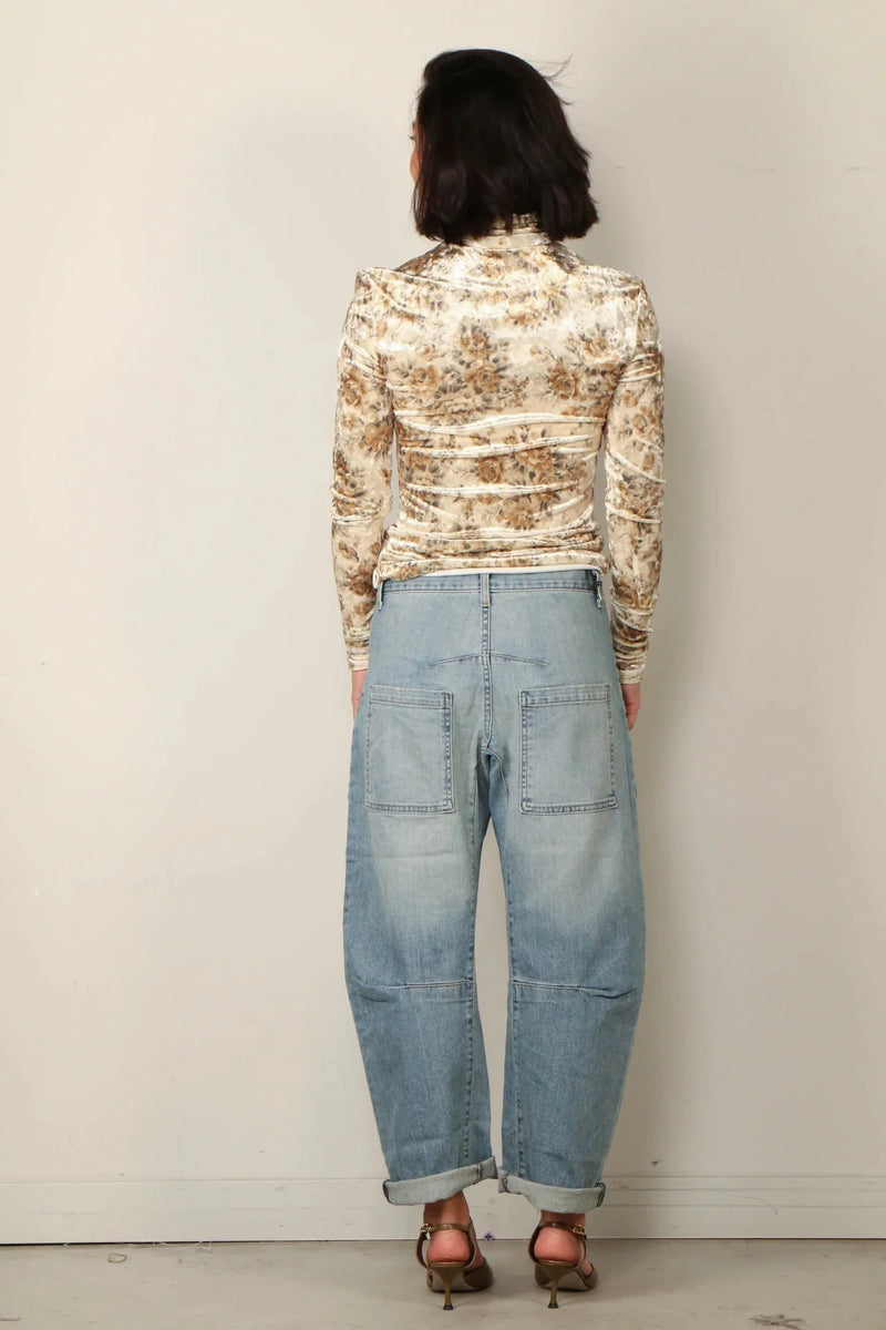 Ganni Printed Velour Jersey Turtleneck Cloud Cream