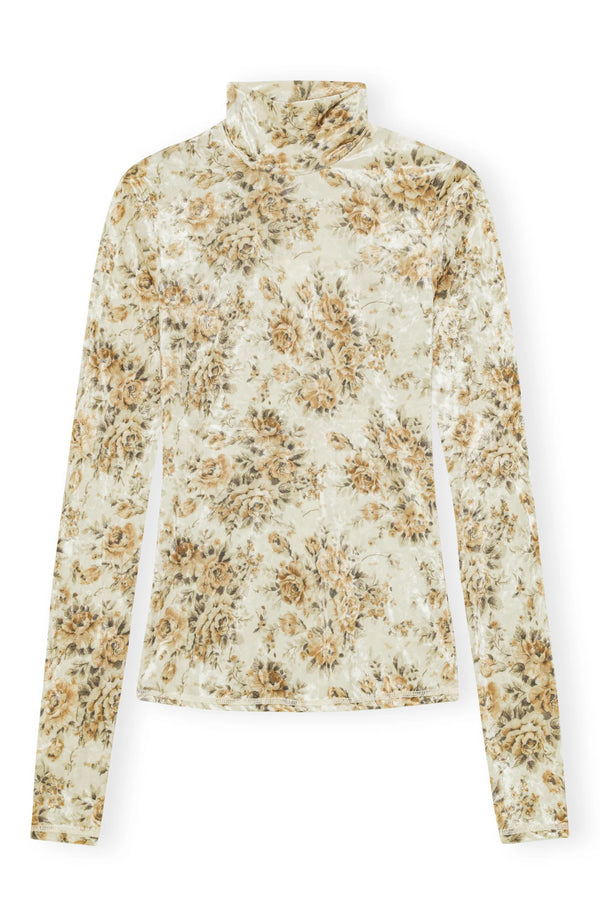 Ganni Printed Velour Jersey Turtleneck Cloud Cream