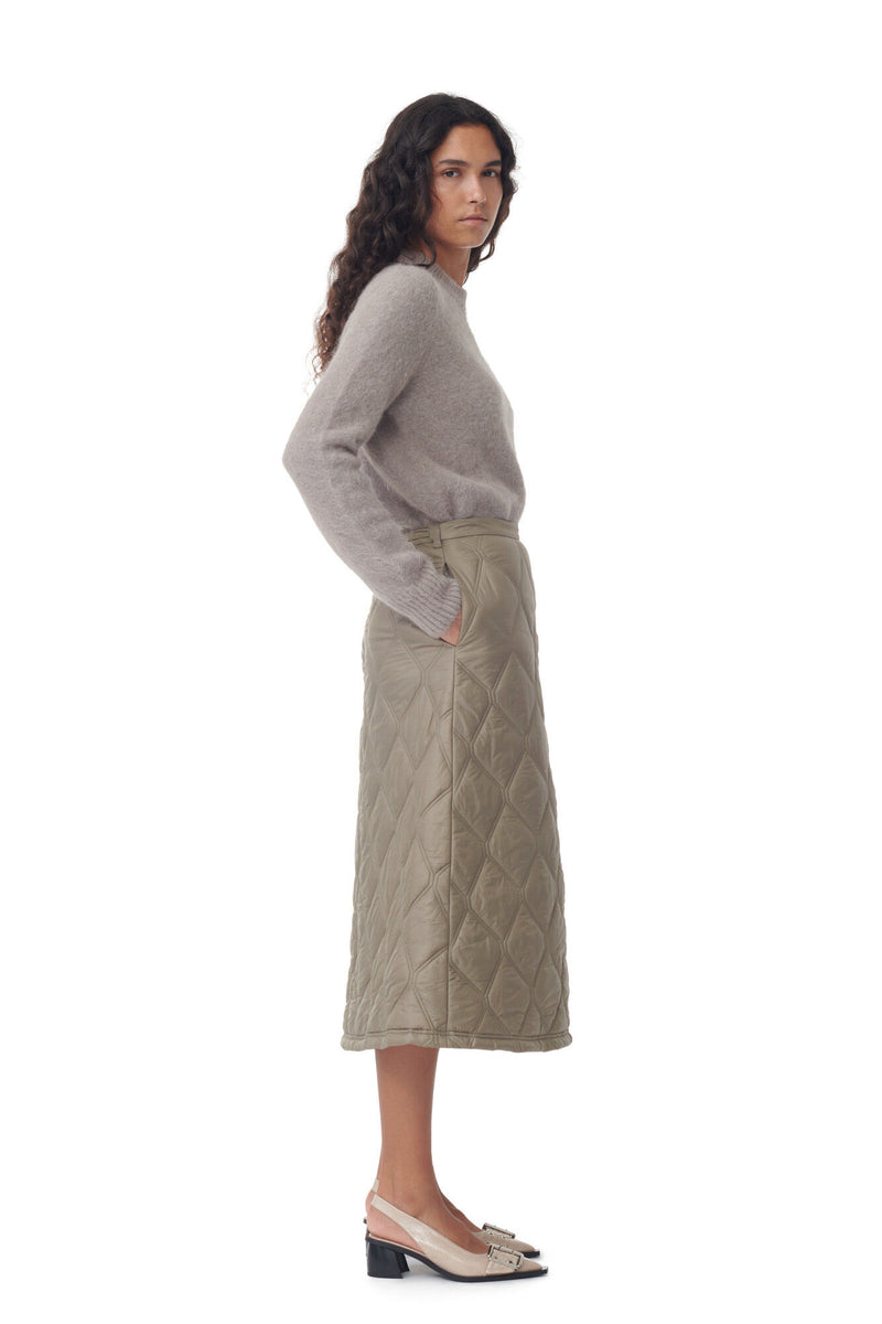 Ganni Shiny Quilt Midi Skirt Fallen Rock