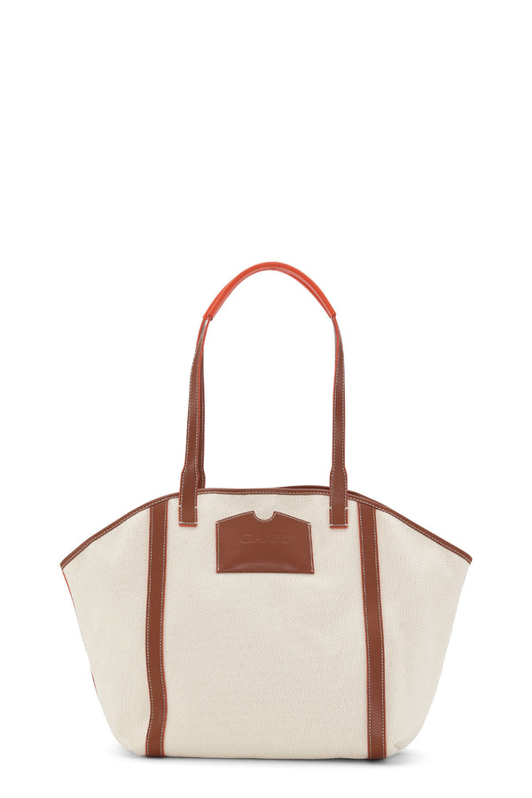 Ganni Soft Banner Large Tote Canvas Egret