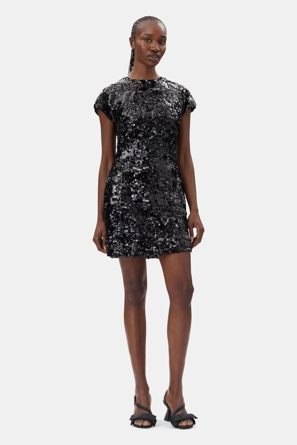 Ganni Velvet Sequins Mini Dress Black