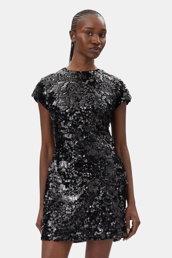 Ganni Velvet Sequins Mini Dress Black