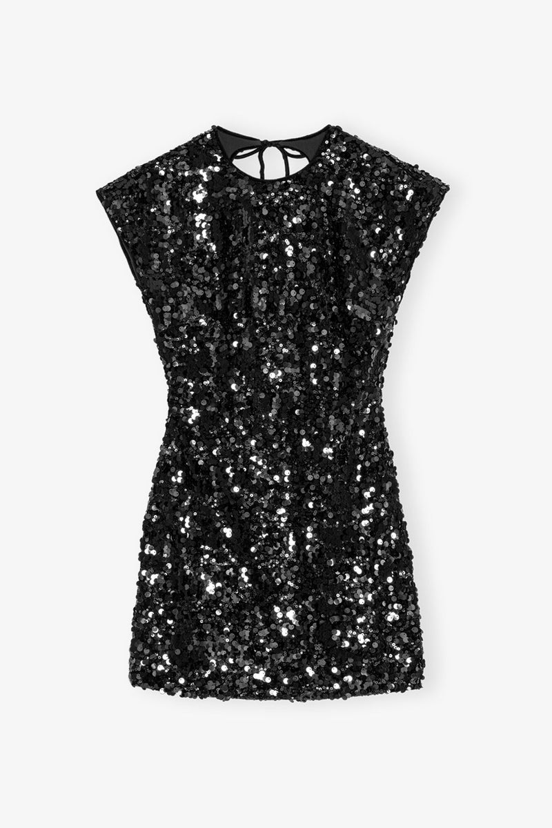 Ganni Velvet Sequins Mini Dress Black