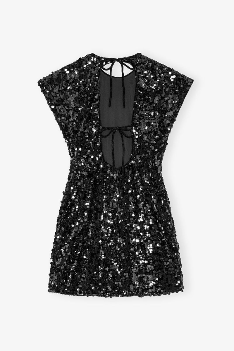 Ganni Velvet Sequins Mini Dress Black