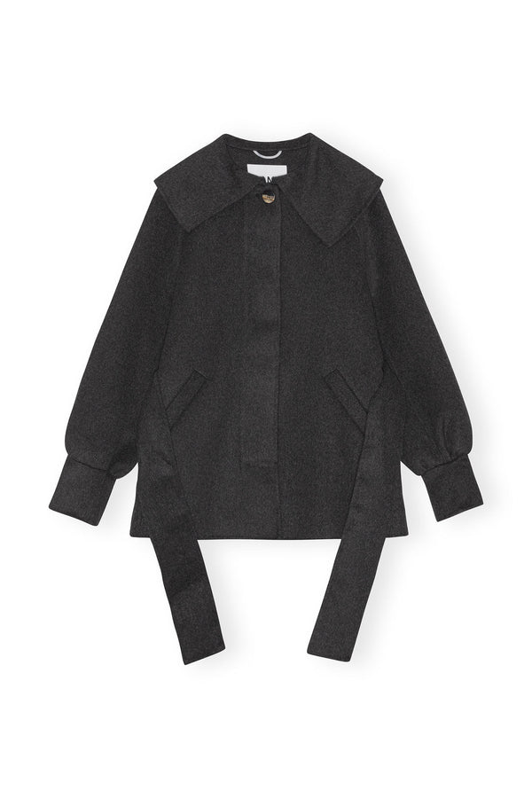 Ganni Wool Big Collar Belt Jacket Phantom
