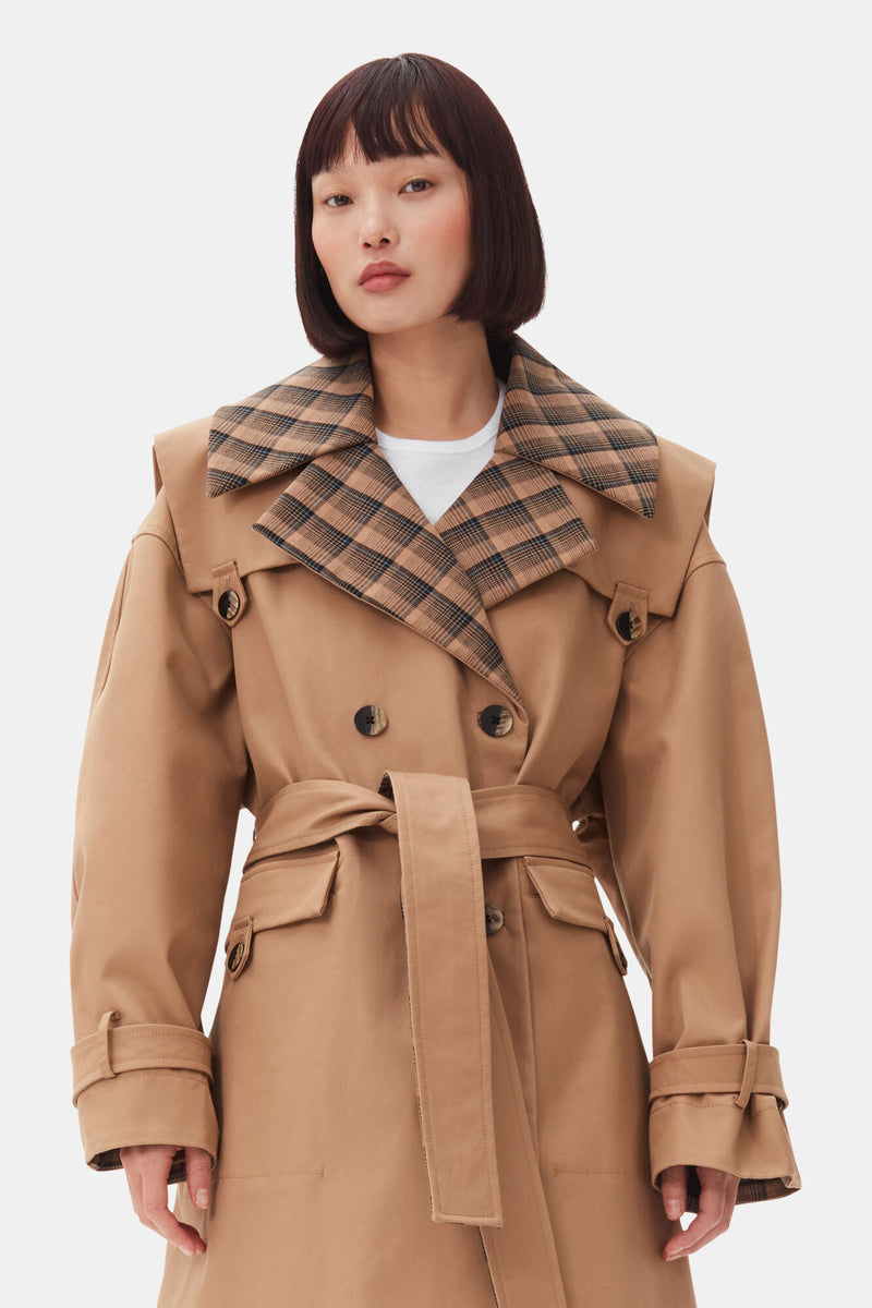 Ganni Bonded Cotton Oversized Coat Tiger's Eye