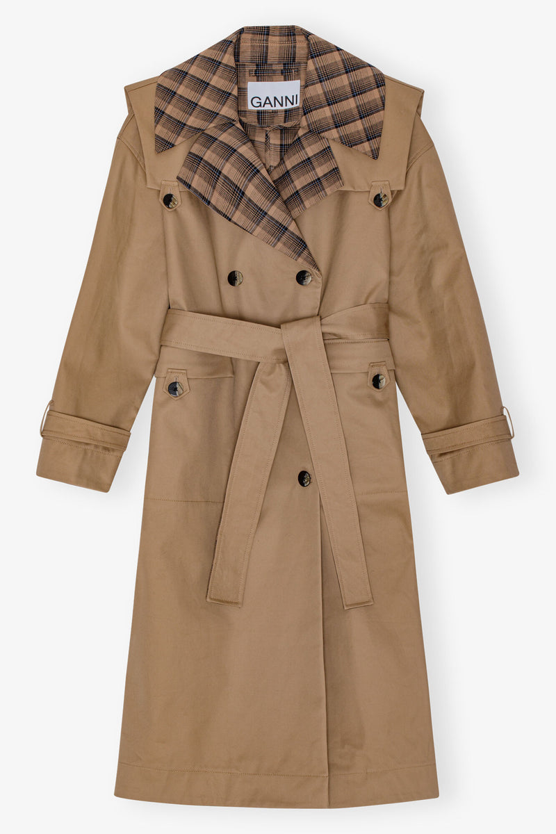 Ganni Bonded Cotton Oversized Coat Tiger's Eye