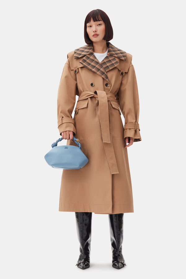 Ganni Bonded Cotton Oversized Coat Tiger's Eye