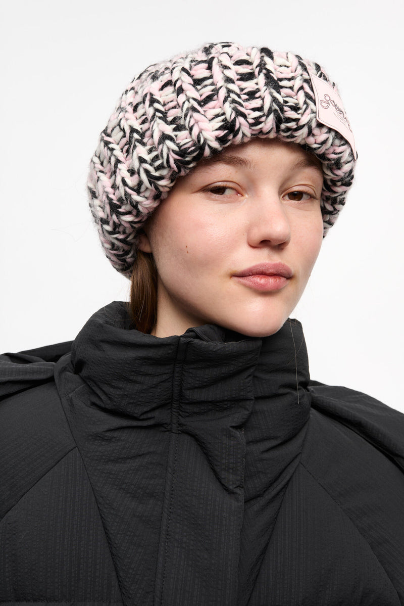 Ganni Graphic Wool Handknit Beanie Chalk Pink