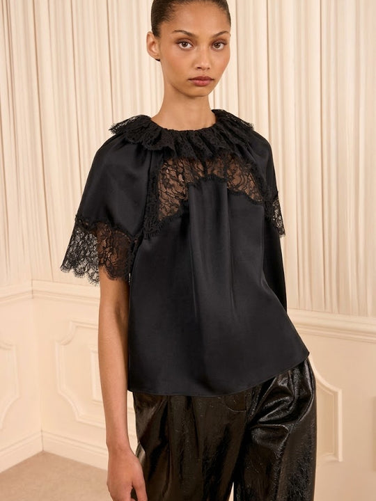 Ulla Johnson Nina Short Sleeve Silk Blouse - Noir